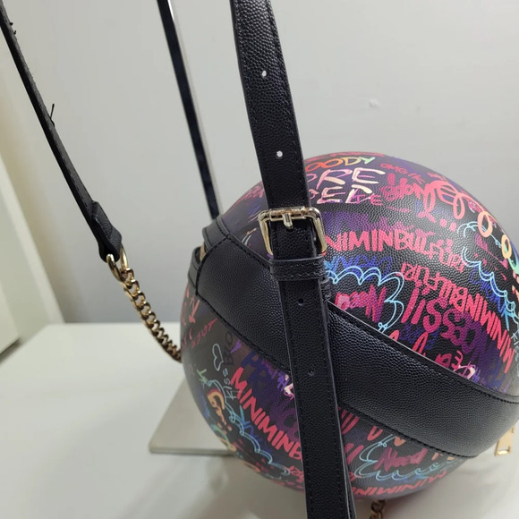 Graffiti BasketBall Shaped Shoulder Bag Crossbody Small Round Tote Handbag - Picture 8 of 11